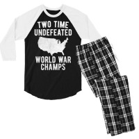 Two Time Ww1 Ww2 American Flag Champions T Shirt Men's 3/4 Sleeve Pajama Set | Artistshot