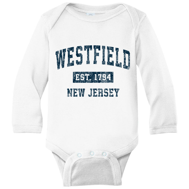 Westfield New Jersey Nj Vintage Sports Design Navy Print Pullover Hood Long Sleeve Baby Bodysuit | Artistshot