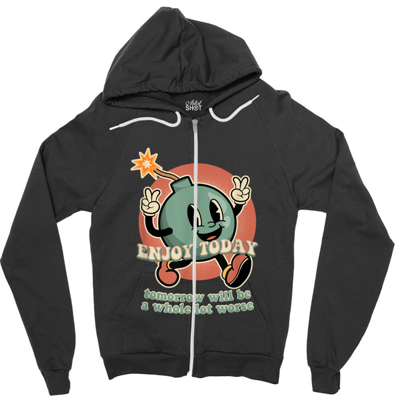 Existential Dread Retro Cartoon Bomb Grenade Nihilism Zipper Hoodie by ElizahTessieDenniston | Artistshot