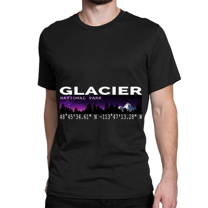 Glacier National Park Night Sky With Gps Location Design Classic T-shirt by BILLYJOHNSON | Artistshot