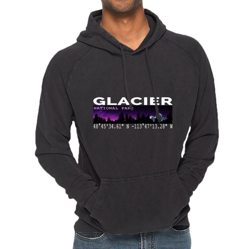 Glacier National Park Night Sky With Gps Location Design Vintage Hoodie by BILLYJOHNSON | Artistshot