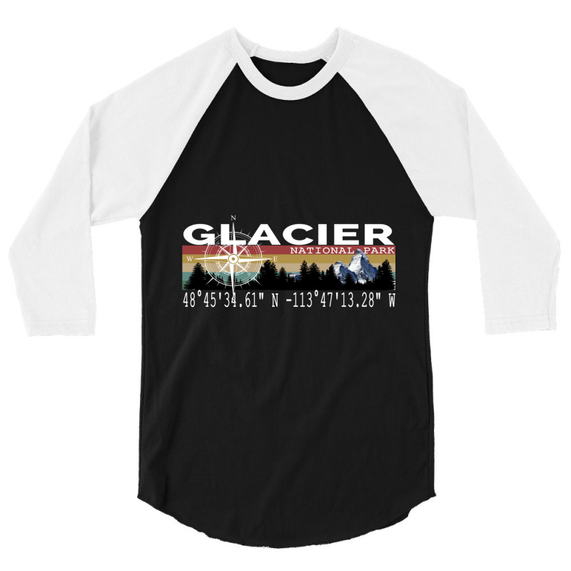 Glacier National Park With Gps Location Design 3/4 Sleeve Shirt by BILLYJOHNSON | Artistshot