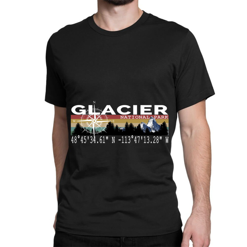 Glacier National Park With Gps Location Design Classic T-shirt by BILLYJOHNSON | Artistshot