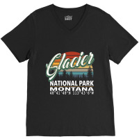 Vintage  Retro Color Glacier National Park With Gps Location Design Re V-neck Tee | Artistshot