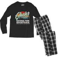 Vintage  Retro Color Glacier National Park With Gps Location Design Re Men's Long Sleeve Pajama Set | Artistshot