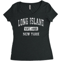 Long Island New York Ny Vintage Established Sports Design Women's Triblend Scoop T-shirt | Artistshot