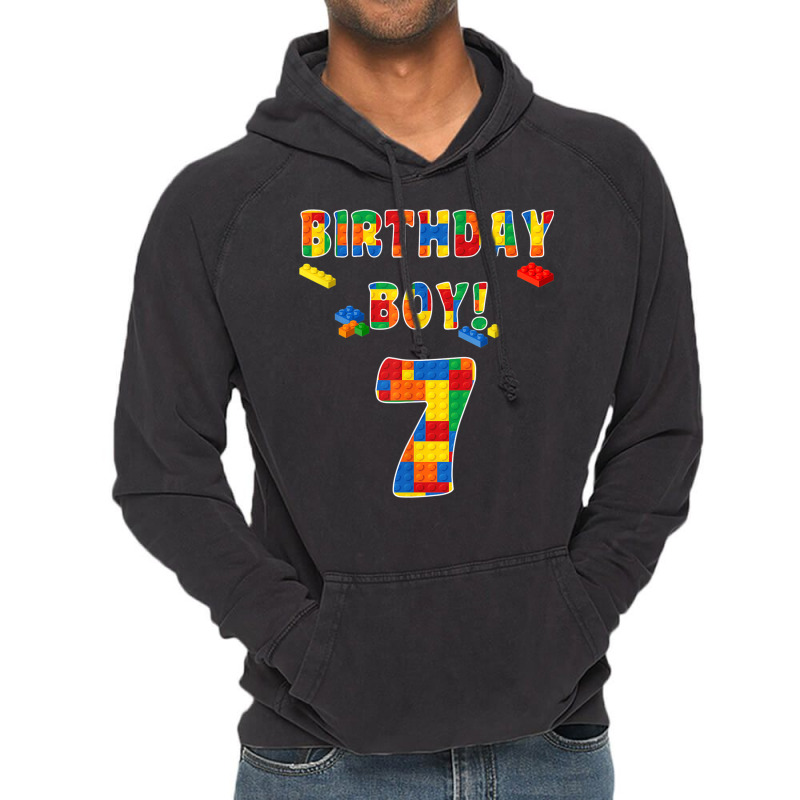 Building Block Birthday Boy Turning 7 Vintage Hoodie | Artistshot