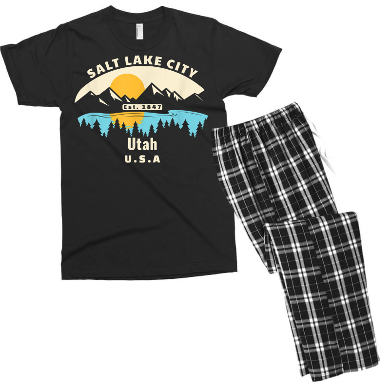 Salt Lake City Utah Souvenir Mountain Sunset River T Shirt Men's T-shirt Pajama Set | Artistshot