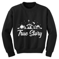 Womens True Story Nativity Scene Manger Jesus Christian Christmas V Ne Youth Sweatshirt | Artistshot