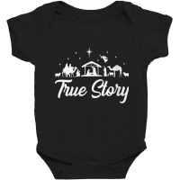 Womens True Story Nativity Scene Manger Jesus Christian Christmas V Ne Baby Bodysuit | Artistshot