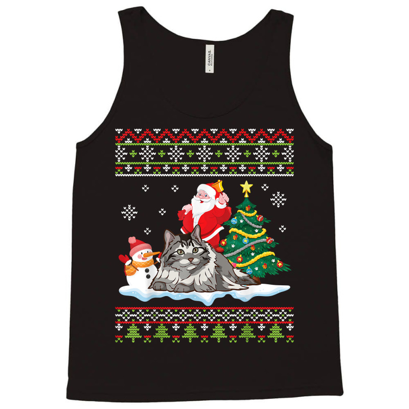 Santa Riding Siberian Cat Noel Tree Presents Merry Christmas T Shirt Tank Top by cm-arts | Artistshot