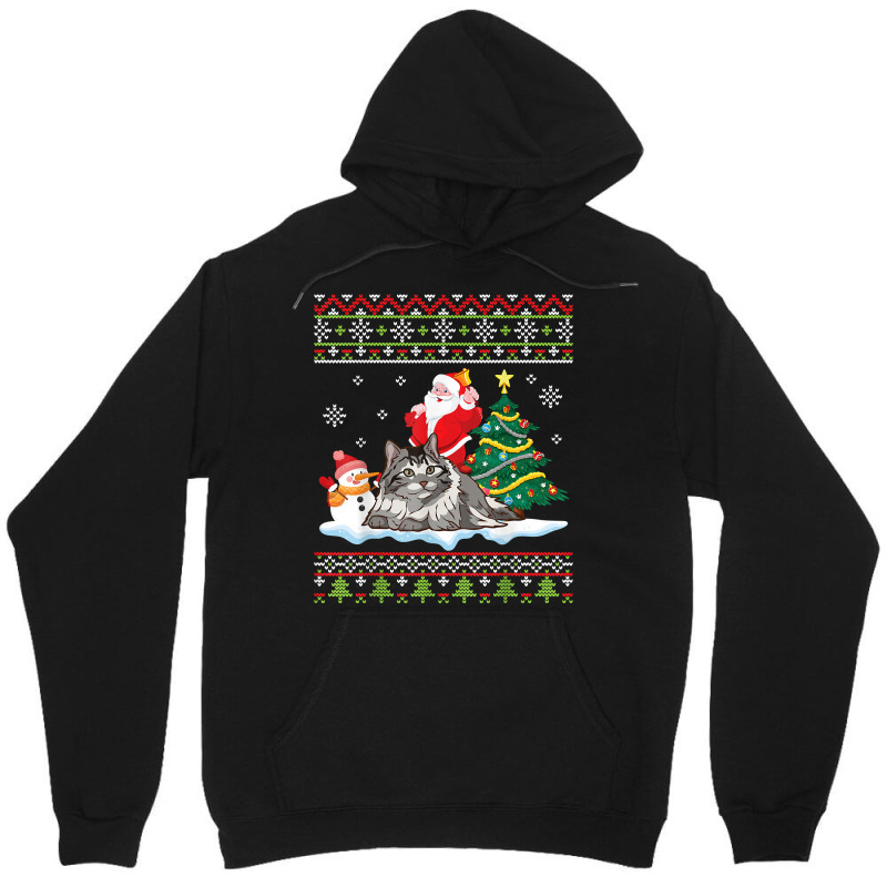 Santa Riding Siberian Cat Noel Tree Presents Merry Christmas T Shirt Unisex Hoodie by cm-arts | Artistshot