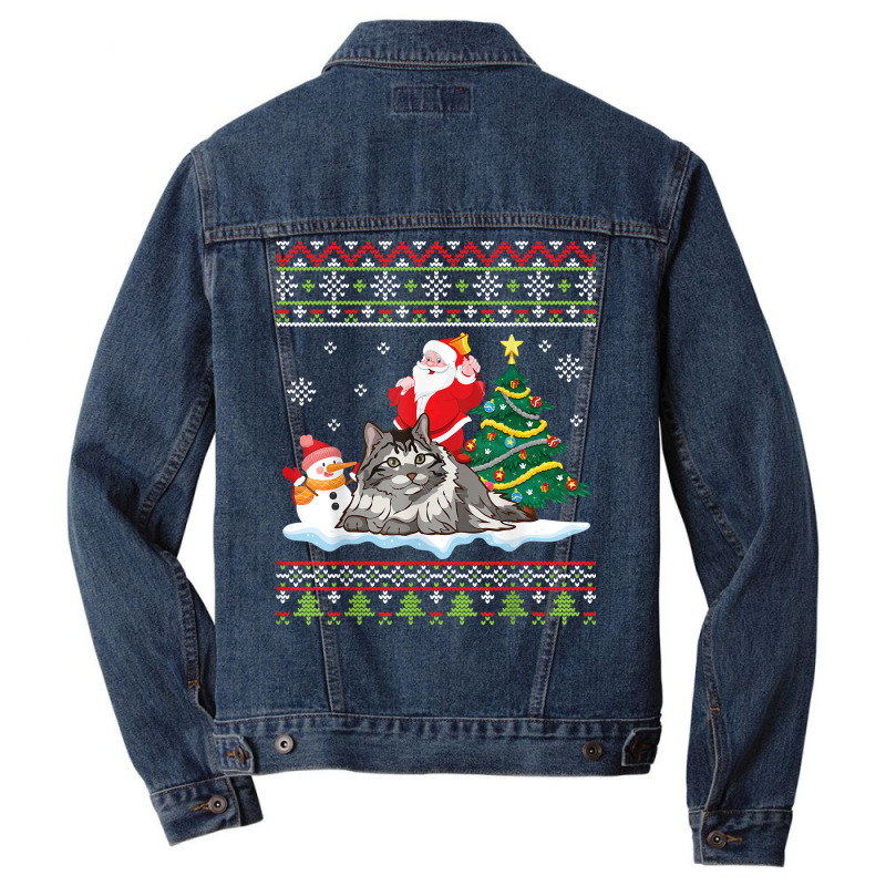 Santa Riding Siberian Cat Noel Tree Presents Merry Christmas T Shirt Men Denim Jacket by cm-arts | Artistshot