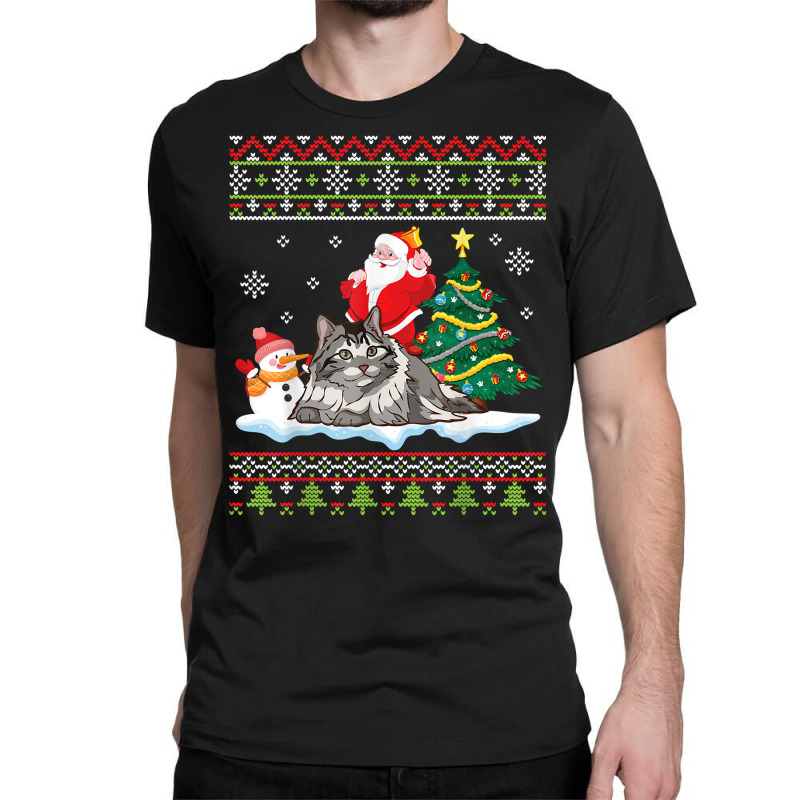 Santa Riding Siberian Cat Noel Tree Presents Merry Christmas T Shirt Classic T-shirt by cm-arts | Artistshot