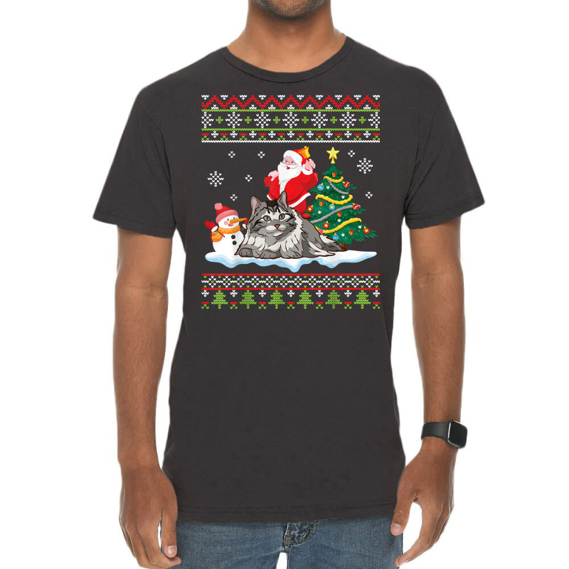 Santa Riding Siberian Cat Noel Tree Presents Merry Christmas T Shirt Vintage T-Shirt by cm-arts | Artistshot