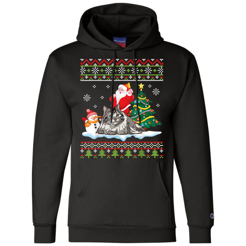 Santa Riding Siberian Cat Noel Tree Presents Merry Christmas T Shirt Champion Hoodie by cm-arts | Artistshot