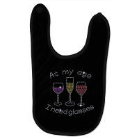 Womens At My Age I Need Glasses Three Wine Bling Rhinestone V Neck T S Baby Bibs | Artistshot