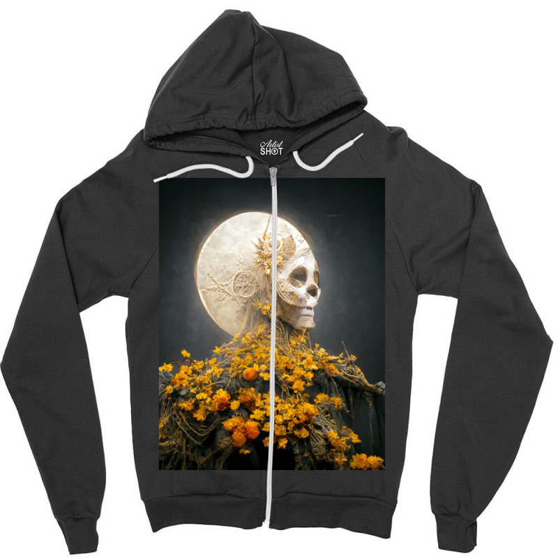 Moon Dia De Los Muertes Saint Goddess Marigolds Midjourney Zipper Hoodie by cm-arts | Artistshot