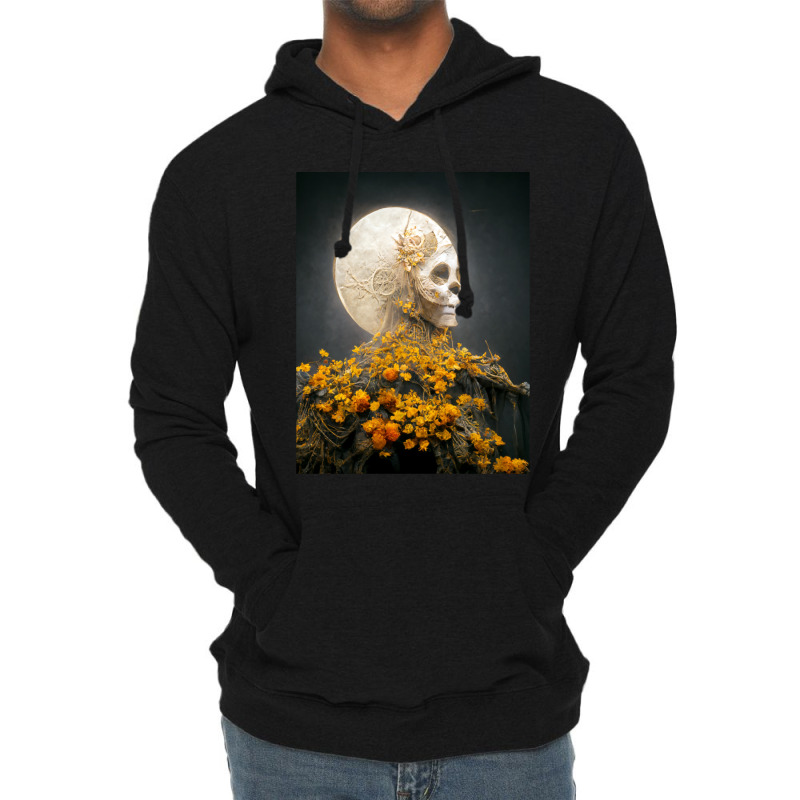 Moon Dia De Los Muertes Saint Goddess Marigolds Midjourney Lightweight Hoodie by cm-arts | Artistshot