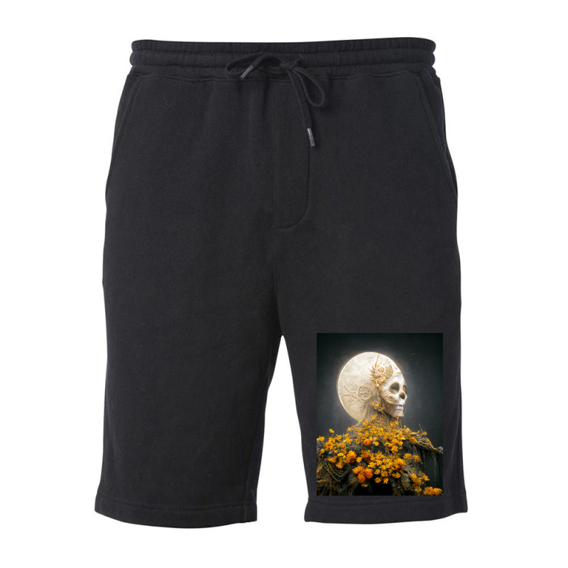 Moon Dia De Los Muertes Saint Goddess Marigolds Midjourney Fleece Short by cm-arts | Artistshot