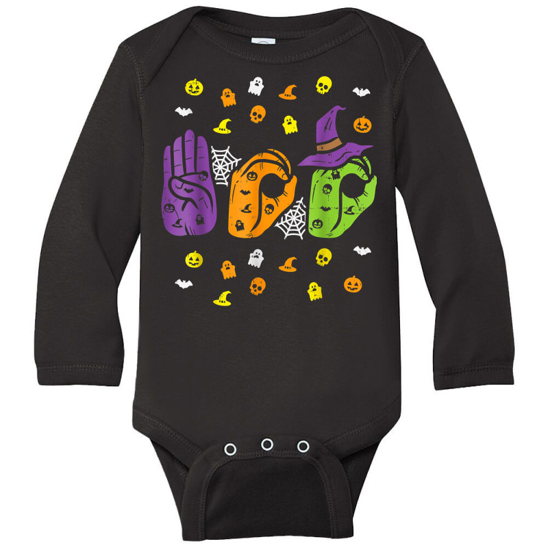 Boo Hands American Sign Language Pride Asl Funny Halloween T Shirt Long Sleeve Baby Bodysuit by cm-arts | Artistshot