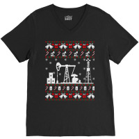 Merry Fracking Christmas Oilfield Oil Ugly Christmas Sweater Long Slee V-neck Tee | Artistshot