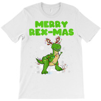 Merry Rex Mas Dinosaur Christmas Reindeer Lights Xmas Kids T Shirt T-shirt | Artistshot