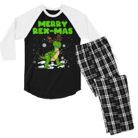 Merry Rex Mas Dinosaur Christmas Reindeer Lights Xmas Kids T Shirt Men's 3/4 Sleeve Pajama Set | Artistshot