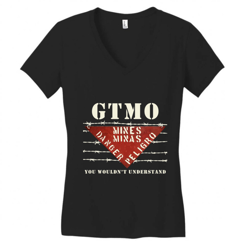 Gtmo Land Mine Barbed Wire Sign  Guantanamo Bay Cuba Women's V-Neck T-Shirt by cm-arts | Artistshot