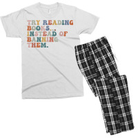 Try Reading Books Instead Of Banning Them Book Reading T Shirt Men's T-shirt Pajama Set | Artistshot