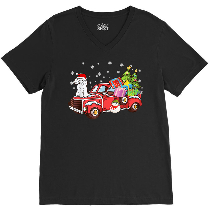 Poodle Riding Red Truck Merry Christmas Dog Lover Gifts T Shirt V-neck Tee | Artistshot