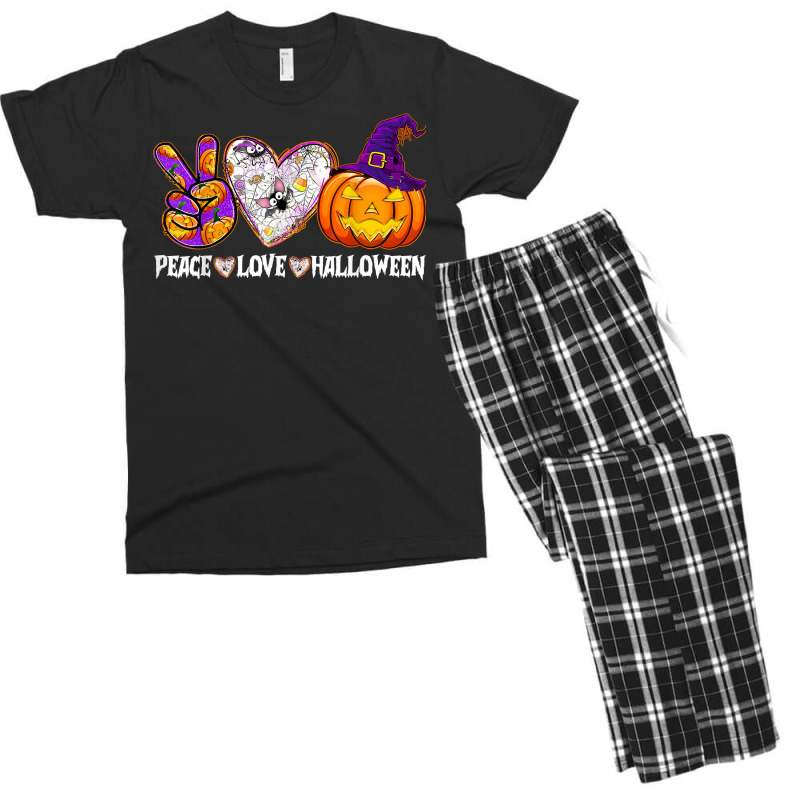 Pumpkin Witch Hat Trick Or Treat Peace Love Halloween T Shirt Men's T-shirt Pajama Set | Artistshot