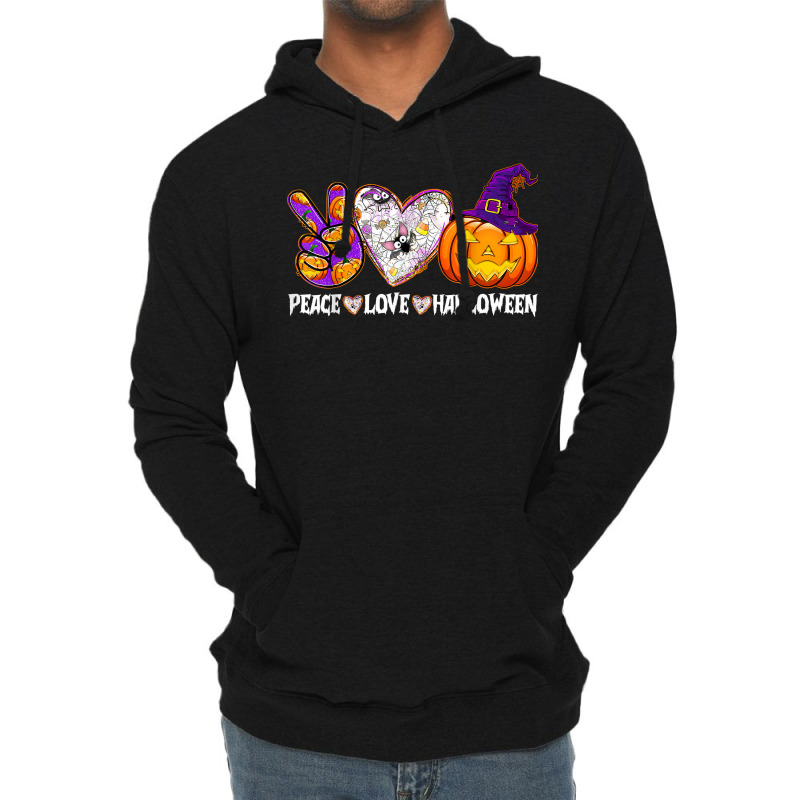 Pumpkin Witch Hat Trick Or Treat Peace Love Halloween T Shirt Lightweight Hoodie | Artistshot