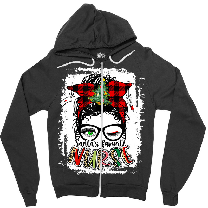 Santa's Favorite Nurse Christmas Mom Messy Bun Merry Nursing Sweatshir Zipper Hoodie | Artistshot