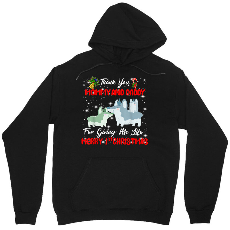 Thanks Mom And Dad And Merry First Christmas To Dog Love T Shirt Unisex Hoodie | Artistshot