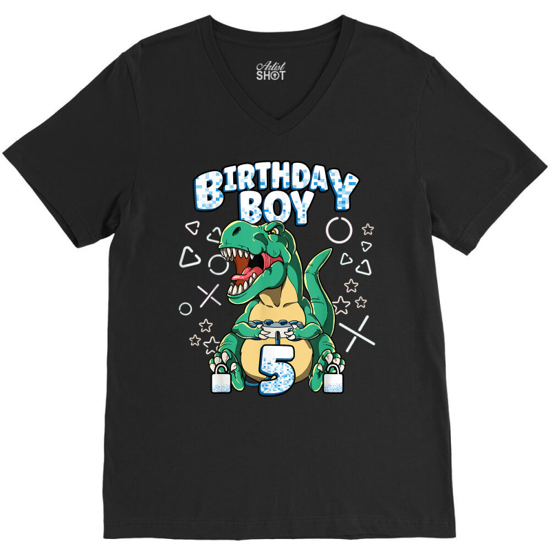 5th Birthday Boy Video Games Gamer Gaming 5 Year Old T Shirt V-neck Tee | Artistshot