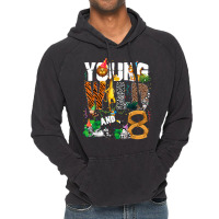 8th Birthday Young Wild And I'm 8 Safari Jungle Animal Zoo T Shirt Vintage Hoodie | Artistshot