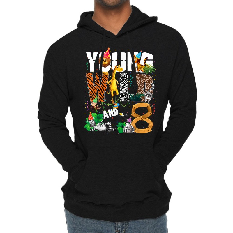 8th Birthday Young Wild And I'm 8 Safari Jungle Animal Zoo T Shirt Lightweight Hoodie | Artistshot