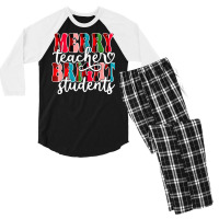 Groovy Plaid Merry Teacher Bright Students Christmas Teacher T Shirt Men's 3/4 Sleeve Pajama Set | Artistshot