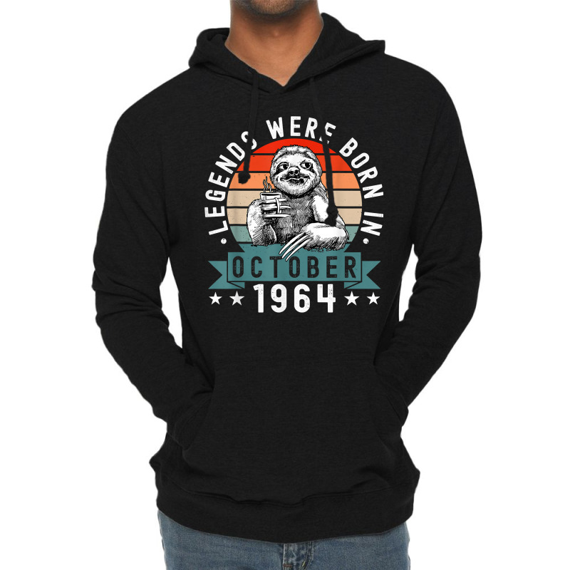 Legends Were Born In October 1964 Funny Sloth Birthday T Shirt Lightweight Hoodie | Artistshot