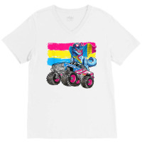 Pansexual Flag Dinosaur Monster Truck Gay Lgbt Pride T Shirt V-neck Tee | Artistshot