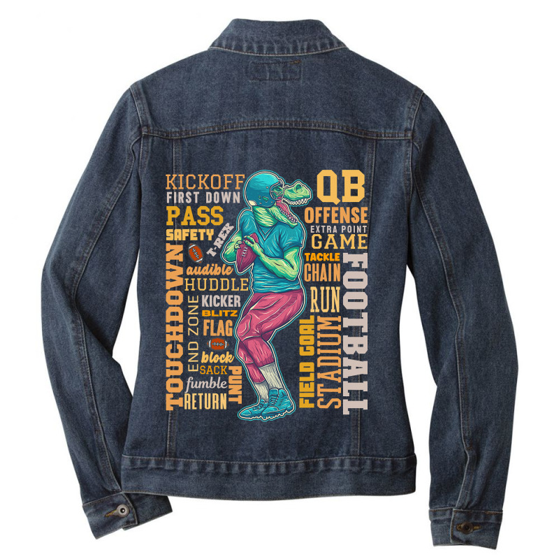 Football Dinosaur Game Day For Men Women Kids Trex Ladies Denim Jacket by cm-arts | Artistshot