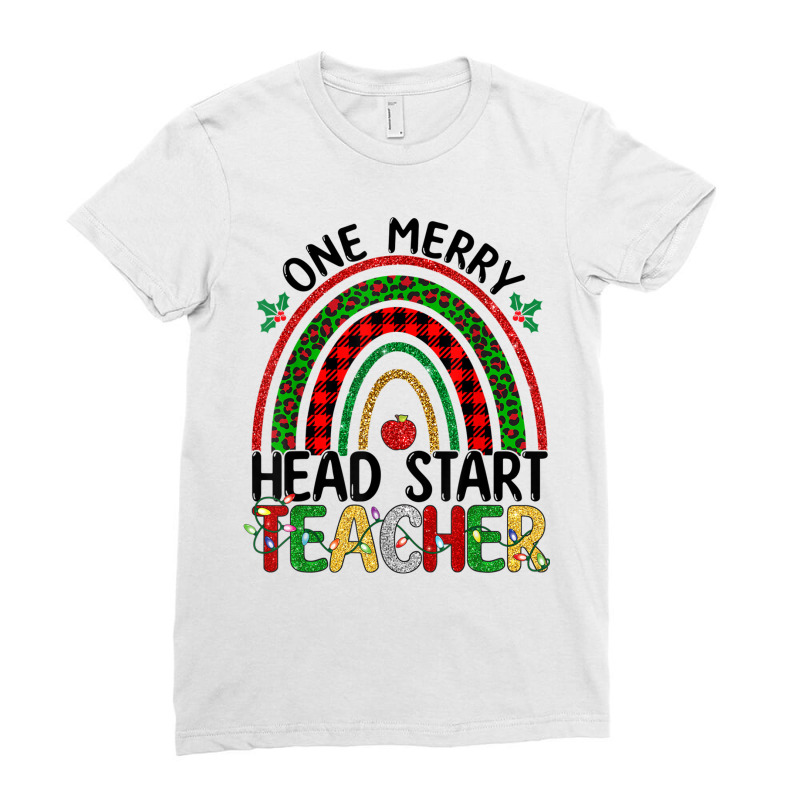 One Merry Head Start Teacher Rainbow Buffalo Plaid Xmas Tree T Shirt Ladies Fitted T-Shirt by cm-arts | Artistshot