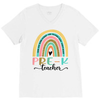 Womens Pre K Teacher Leopard Rainbow Back To School T Shirt V-neck Tee | Artistshot