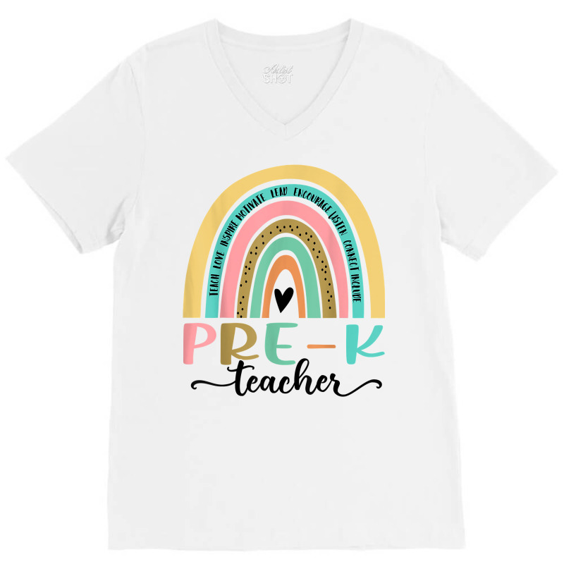 Womens Pre K Teacher Leopard Rainbow Back To School T Shirt V-neck Tee | Artistshot