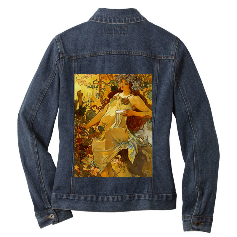 Alphonse Mucha  Autumn Season Ladies Denim Jacket by cm-arts | Artistshot