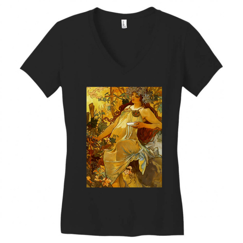 Alphonse Mucha  Autumn Season Women's V-Neck T-Shirt by cm-arts | Artistshot