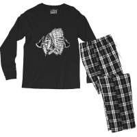 Skull Indian Native Black And White Version Men's Long Sleeve Pajama Set | Artistshot