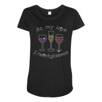 Womens At My Age I Need Glasses Three Wine Bling Rhinestone V Neck T S Maternity Scoop Neck T-shirt | Artistshot