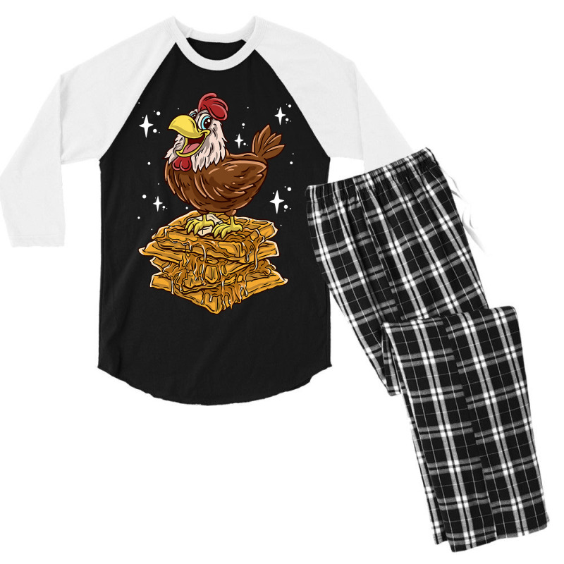 Chicken Chick And Waffles Funny Waffle Joke Pancakes Breakfast 53 Roos Men's 3/4 Sleeve Pajama Set by cm-arts | Artistshot